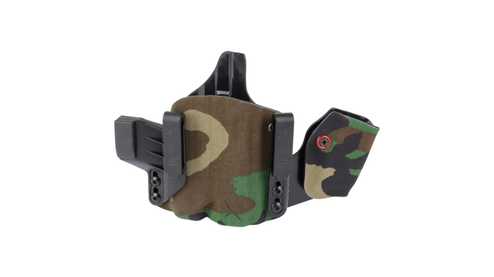 Safariland INCOG-X, Joint Collaboration with Haley Strategic, Inside the Waistband Holster, Fits Glock 43X/48 with Light, Integrated Magazine Caddy, Microfiber Suede Wrapped Boltaron Construction, Woodland Camo, Right Hand, 1341405