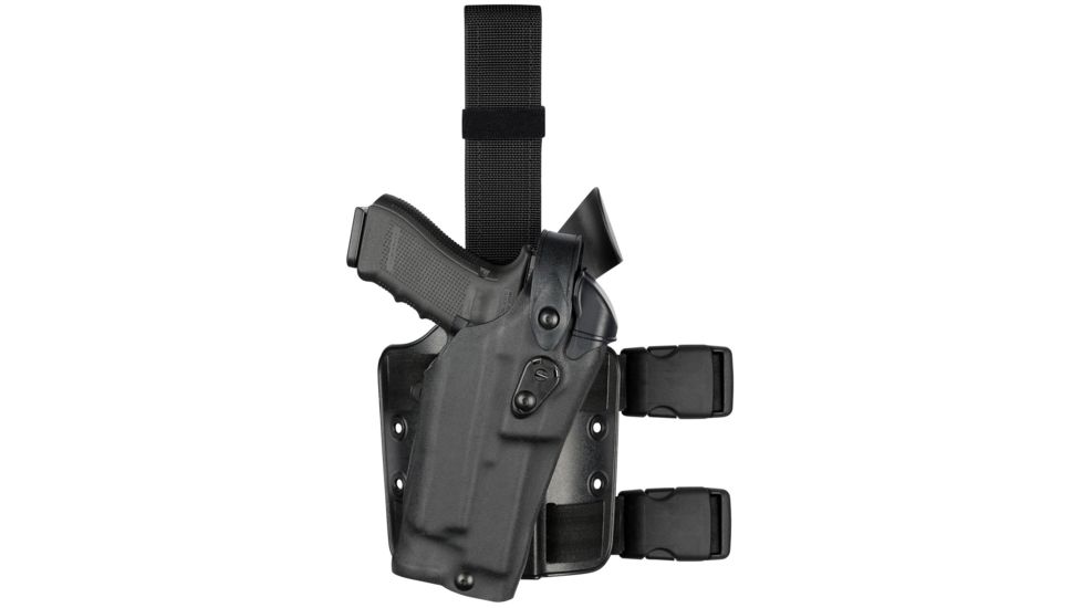 Safariland Model 6304RDS-SP10 ALS/SLS Drop Leg Holster, S&amp;W M&amp;P 9mm/.40 &amp; M&amp;P 2.0 .40 only w/Sure Fire X300, Right Hand, STX Plain, Single Strap, Drop Flex Adapter, Black, 6304RDS-2192-131-MS25