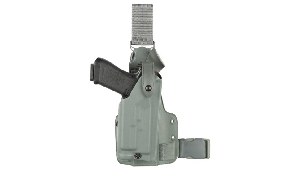 Safariland SLS Tactical Holster, Left Hand, OD Green DFA on Single Leg Strap 6004-18021-562-MS25