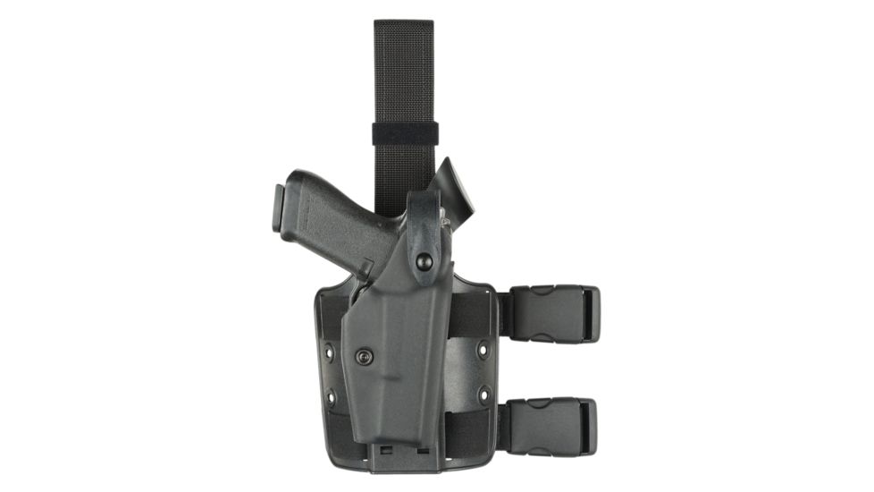 Safariland SLS Tactical Holster, Left Hand, STX Tactical Black Leg Shroud Single Strap 6004-77421-122-SP10