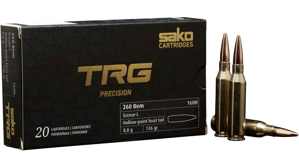 Sako TRG Precision .260 Rem 136 Grain Open Tip Match Boat-Tail Brass Cased Rifle Ammo, 20 Rounds, C661160HSA10XBX