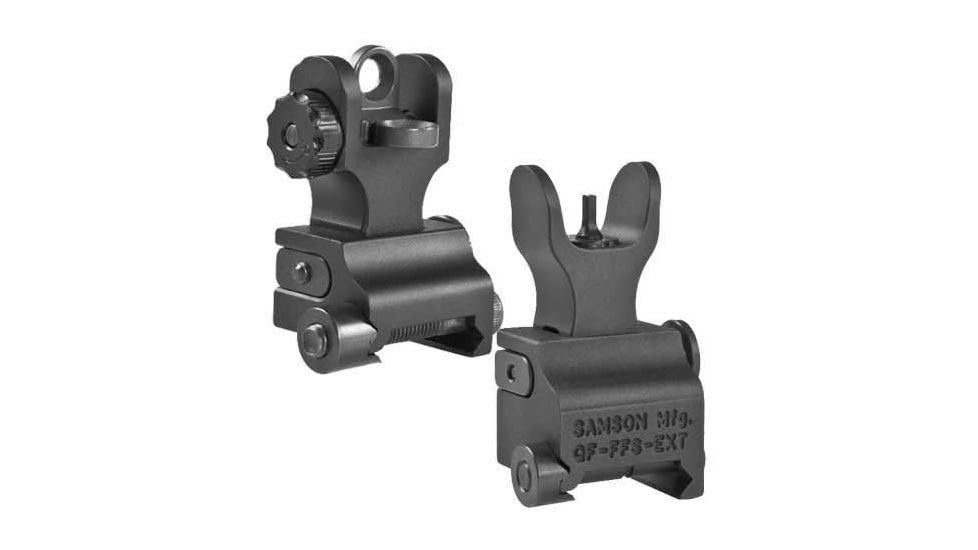 Samson Aluminum Top Mounted Deployable Front and Rear Sight, AR-15, A2 Extended Height Front, Black, QF-EXT-A2-A2 PKG