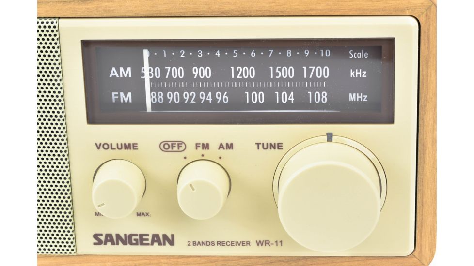 Sangean AM/FM Analog Tuning w/ LED Indicator, Dynamic Bass, Rec Out, Walnut WR-11