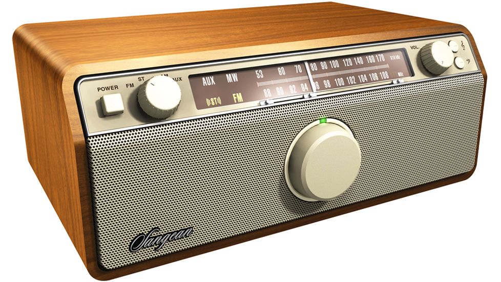 Sangean AM/FM Analog w/ AUX-In, Bass &amp; Treble Control, 2.1 Channel System, Walnut WR-12