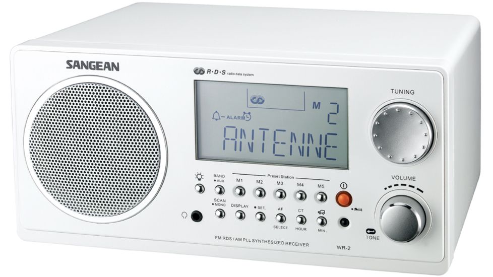 Sangean AM/FM RDS Digital Tuning, Clock/Alarm, Multi Function Remote, White WR-2WH