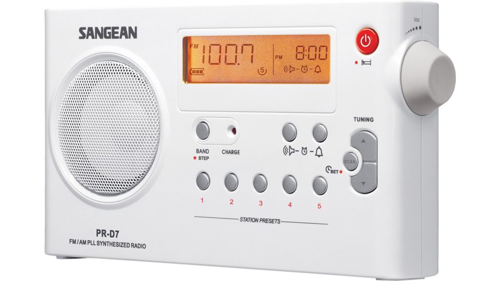 Sangean AM/FM Stereo Digital Tuning, Sleep &amp; Snooze Alarm, White PR-D7
