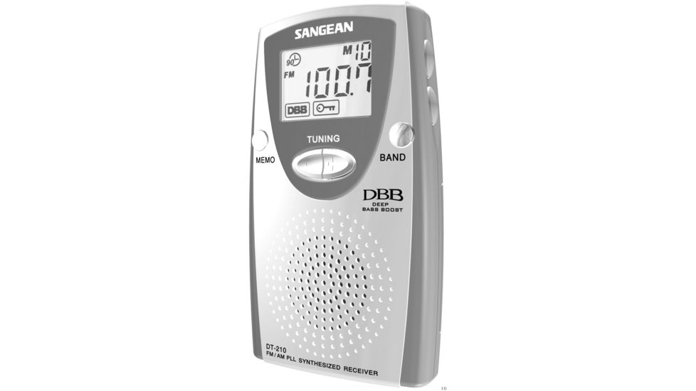 Sangean AM/FM Stereo, Speaker, Digital Tuning Pocket Radio, Silver/ gray DT-210