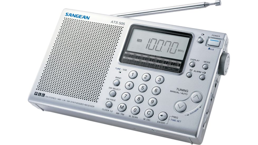 Sangean AM/FM Stereo/SW Digital Tuning, Clock/Alarm, 5 Tuning Methods, Silver ATS-505P