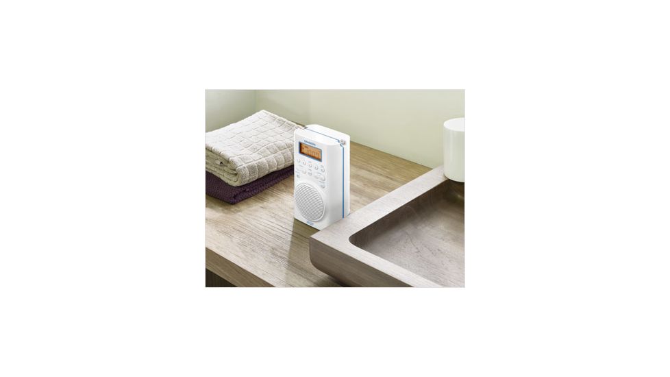 Sangean AM/FM/WX Waterproof Shower Radio Vertical Compact Design, White, Small, H-205