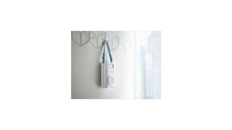 Sangean AM/FM/WX Waterproof Shower Radio Vertical Compact Design, White, Small, H-205