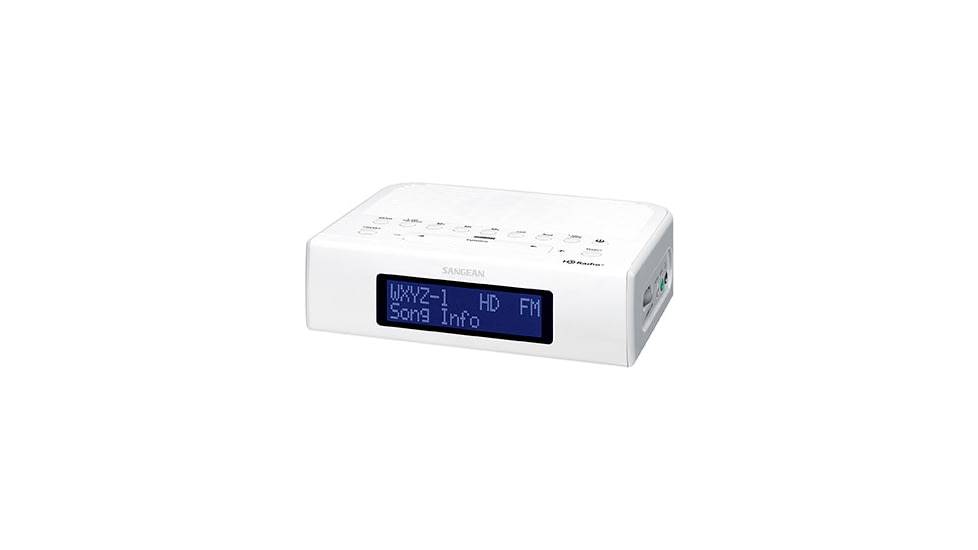 Sangean HD AM/FM-RBDS Digital Tuning Clock Radio w/USB Phone Charging, White, Small, HDR-15