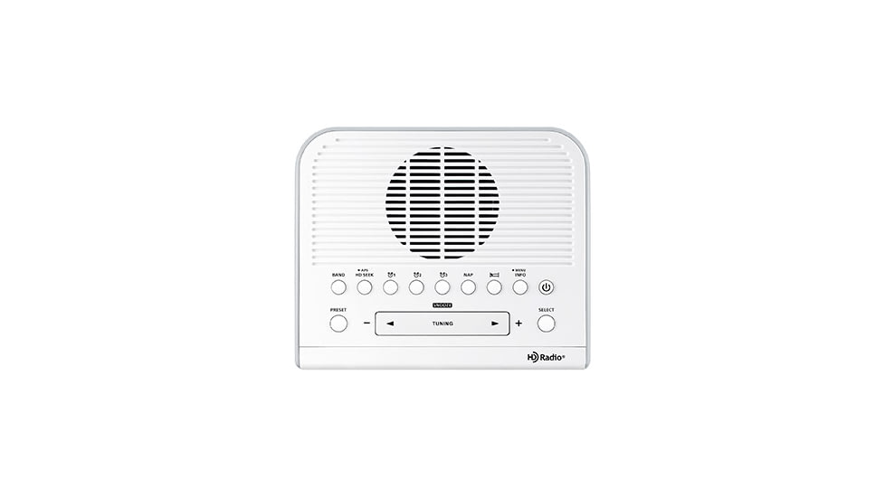 Sangean HD AM/FM-RBDS Digital Tuning Clock Radio w/USB Phone Charging, White, Small, HDR-15