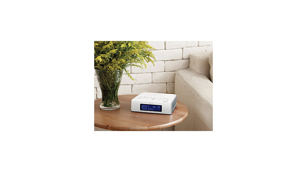 Sangean HD AM/FM-RBDS Digital Tuning Clock Radio w/USB Phone Charging, White, Small, HDR-15