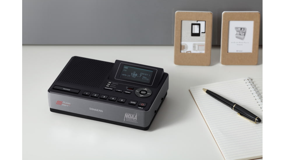 Sangean S.A.M.E. Weather Hazard Alert Radio w/ AM/FM Clock, Public Alert Radio, NOAA, Black/ gray CL-100