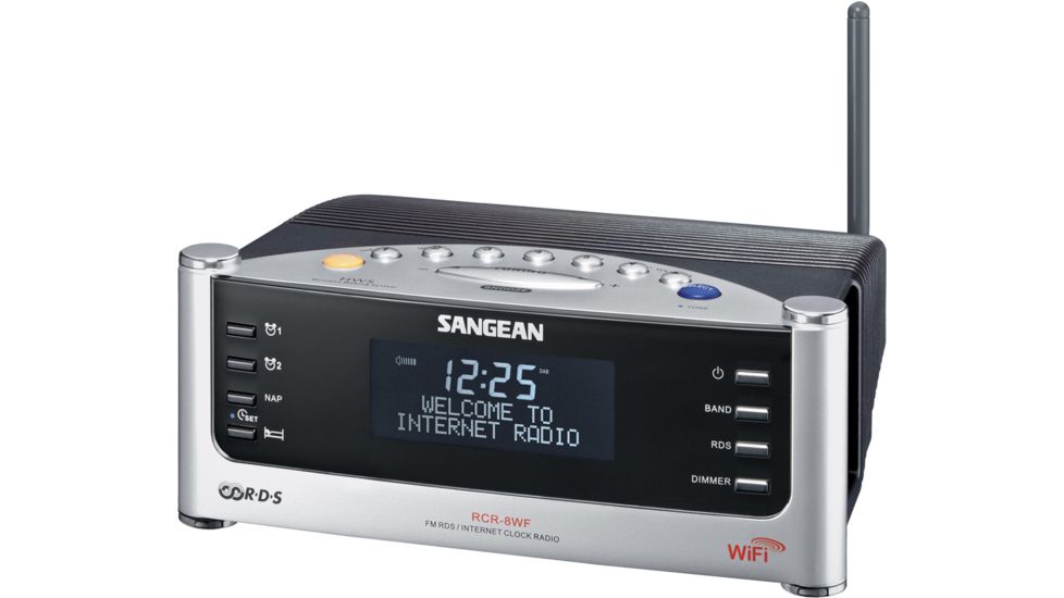 Sangean WiFi Internet Clock Radio w/ FM Tuner, Silver/ gray RCR-8WF