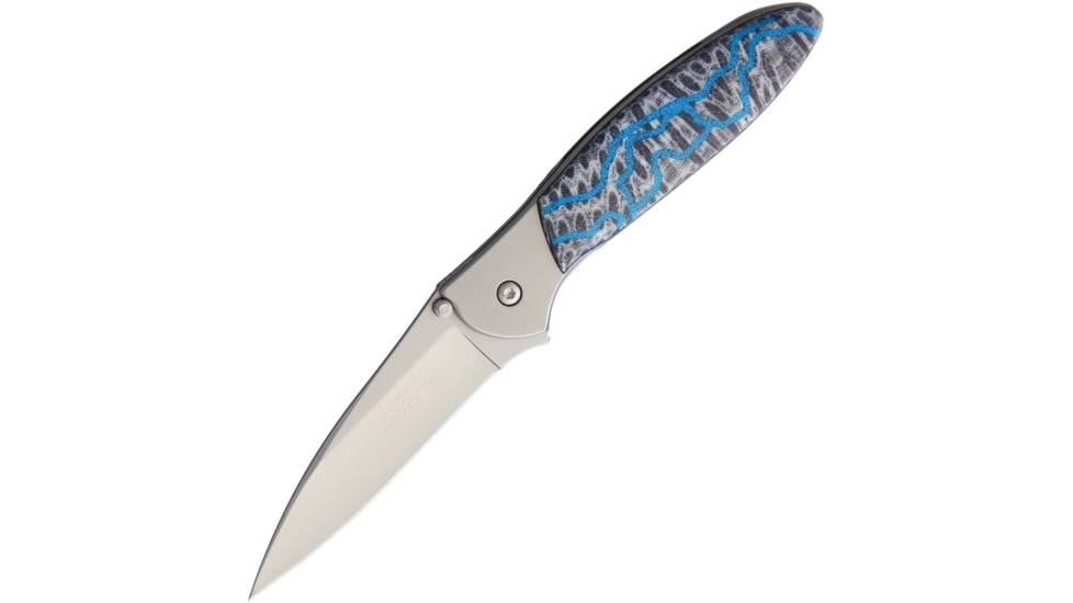 Santa Fe Stoneworks Custom Kershaw Leek A/O Folding Knife, 4in Closed, 3in Bead Blast 14C28N Sandvik SS Blade, w/Bead Blast SS Back Handle, Black Brain Coral Handle w/Turquoise Vein, SF1660BCT