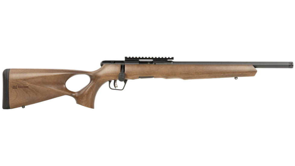 Savage Arms B17 Timber Bolt Action Rifle With Thumbhole Stock, .17 Hornady Magnum Rimfire, 18in 1/2x28 TPI Barrel, 1-9, Hardwood Stock, Blued Black, 10RD, 70817-FRRMPG