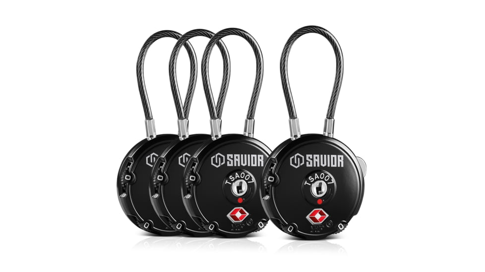 Savior Equipment 3 Digit Cable Lock, 4 Pack, Black, Small, LK-ROUND-BK-FOURPK