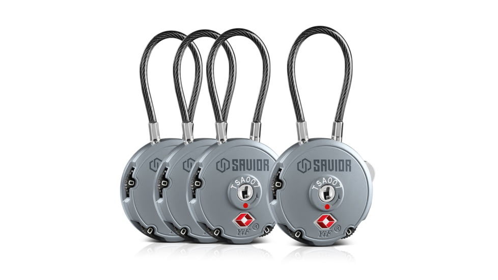 Savior Equipment 3 Digit Cable Lock, 4 Pack, Gray, Small, LK-ROUND-GS-FOURPK