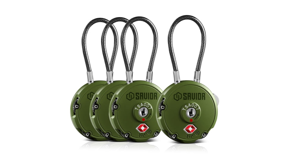 Savior Equipment 3 Digit Cable Lock, 4 Pack, OD Green, Small, LK-ROUND-OG-FOURPK