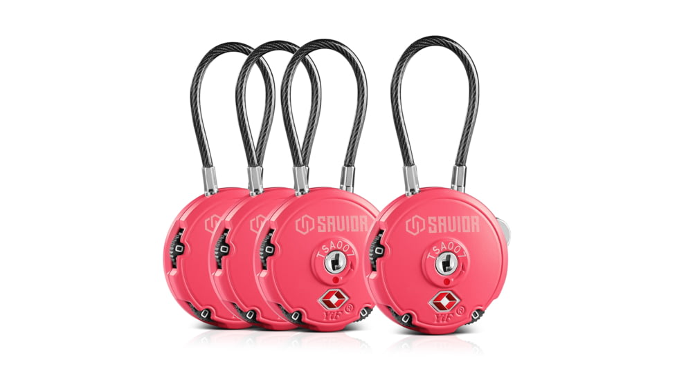 Savior Equipment 3 Digit Cable Lock, 4 Pack, Pink, Small, LK-ROUND-PI-FOURPK