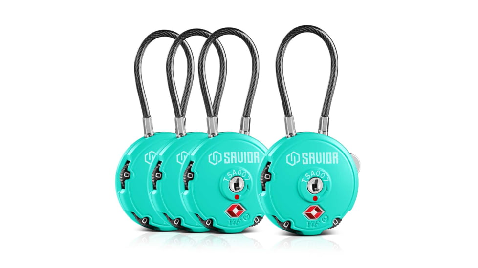 Savior Equipment 3 Digit Cable Lock, 4 Pack, Savior Teal, Small, LK-ROUND-TE-FOURPK
