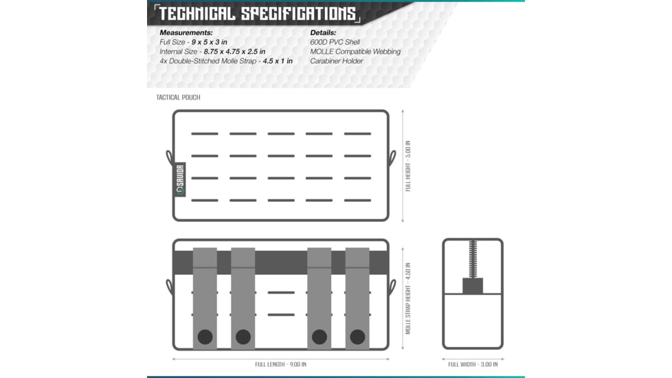 Savior Equipment 9x5in Pouch, LCM Style, Black, SP-9X5LCM-PLAIN-BK