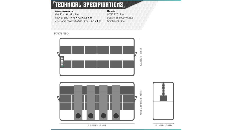 Savior Equipment 9x5in Pouch, Molle Style, OD Green, SP-9X5MOL-PLAIN-OG
