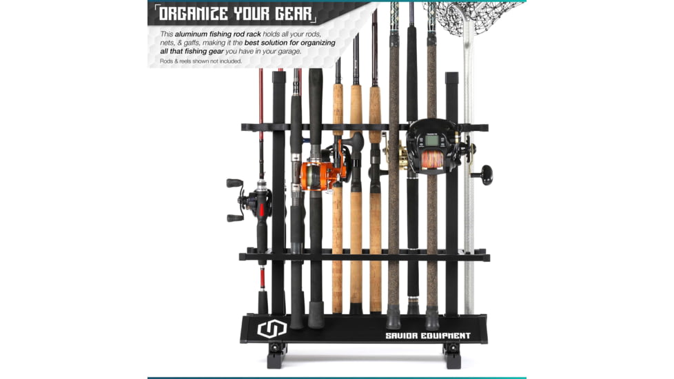 Savior Equipment Aluminum Fishing Rod Rack, 24 Slot, Carbon Black, RK-FRODAL-24-BK