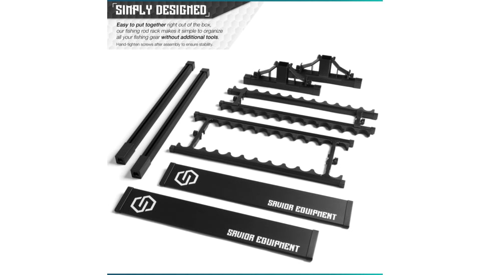 Savior Equipment Aluminum Fishing Rod Rack, 24 Slot, Carbon Black, RK-FRODAL-24-BK
