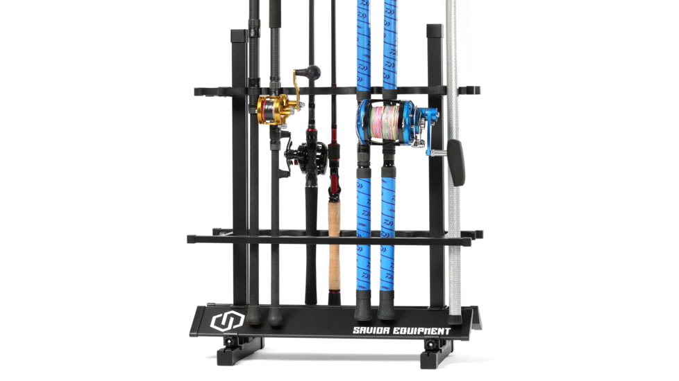 Savior Equipment Aluminum Fishing Rod Rack, 24 Slot, Carbon Black, 24in x 28.25in x 13in, RK-FRODAL-24-BK