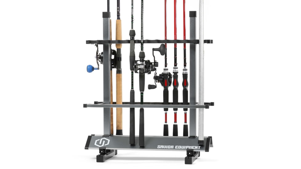 Savior Equipment Aluminum Fishing Rod Rack, 24 Slot, Gunmetal Grey, 24in x 28.25in x 13in, RK-FRODAL-24-GM