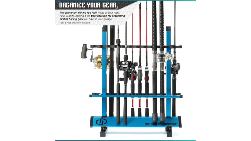 Savior Equipment Aluminum Fishing Rod Rack, 24 Slot, Ocean Blue, RK-FRODAL-24-OB