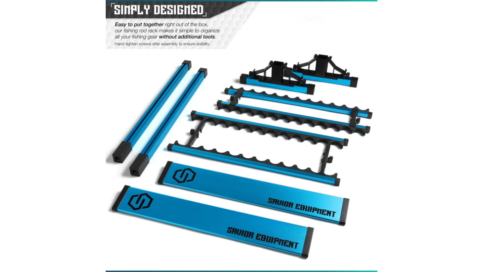 Savior Equipment Aluminum Fishing Rod Rack, 24 Slot, Ocean Blue, RK-FRODAL-24-OB