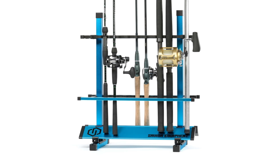 Savior Equipment Aluminum Fishing Rod Rack, 24 Slot, Ocean Blue, 24in x 28.25in x 13in, RK-FRODAL-24-OB