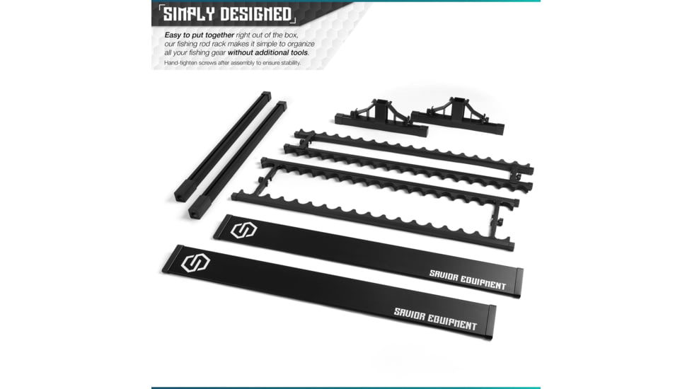 Savior Equipment Aluminum Fishing Rod Rack, 36 Slot, Carbon Black, RK-FRODAL-36-BK