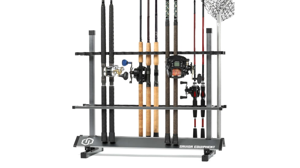 Savior Equipment Aluminum Fishing Rod Rack, 36 Slot, Gunmetal Grey, 35in x 30.25in x 14.75in, RK-FRODAL-36-GM