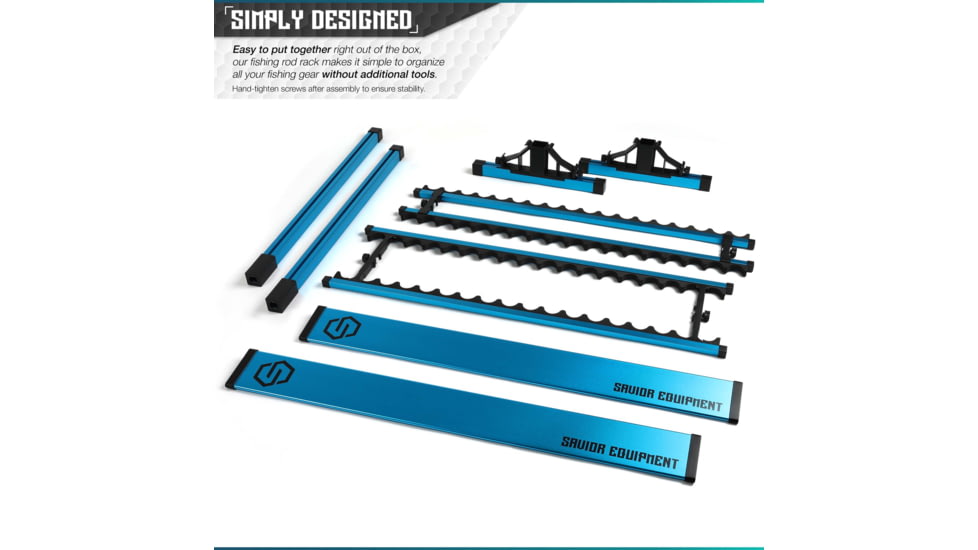 Savior Equipment Aluminum Fishing Rod Rack, 36 Slot, Ocean Blue, RK-FRODAL-36-OB