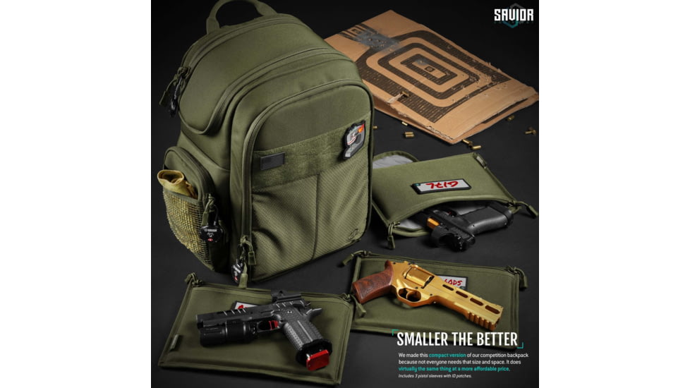 Savior Equipment Compact S.E.M.A Pistol Backpack, 3 Gun, OD Green, BP-CPSEMA-WS-OG