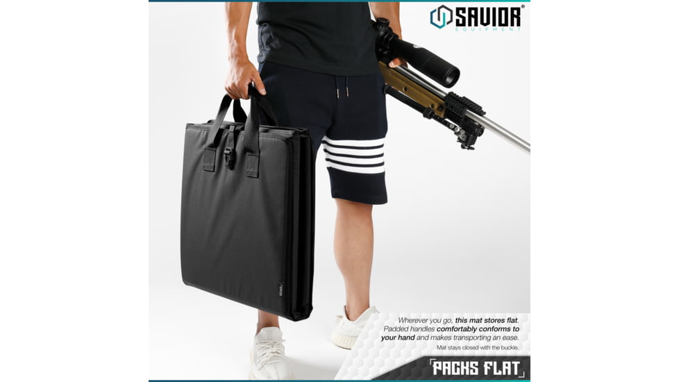 Savior Equipment Folding Shooting Mat, Black, Full Size - 89in x 41in, Folded - 19.5in x 19in x 3, SM-FOLD-BK