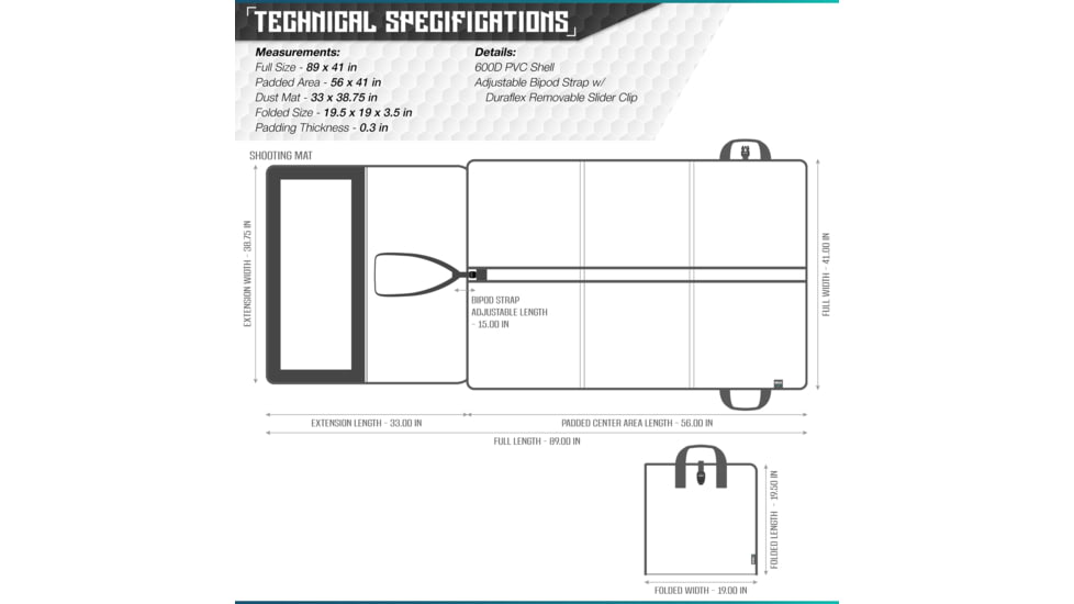 Savior Equipment Folding Shooting Mat, Black, Full Size - 89in x 41in, Folded - 19.5in x 19in x 3, SM-FOLD-BK