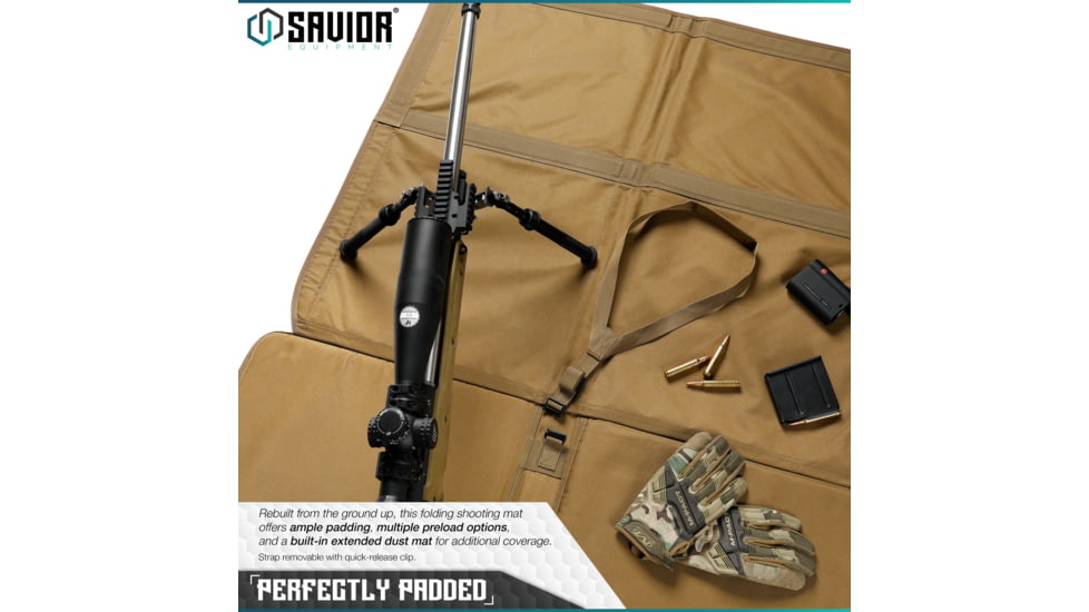 Savior Equipment Folding Shooting Mat, Tan, Full Size - 89in x 41in, Folded - 19.5in x 19in x 3, SM-FOLD-TN