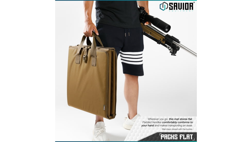 Savior Equipment Folding Shooting Mat, Tan, Full Size - 89in x 41in, Folded - 19.5in x 19in x 3, SM-FOLD-TN