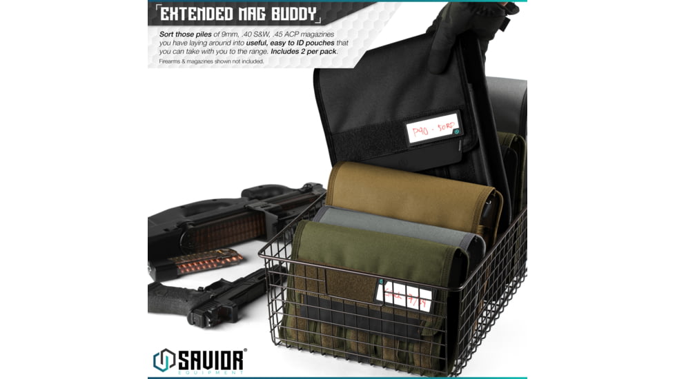 Savior Equipment Mag Buddy Extended Pistol Magazine Pouch, 2 Pack, Black, 12.25in H x 10.75in W, MP-FD-EXTX4-2P-BK