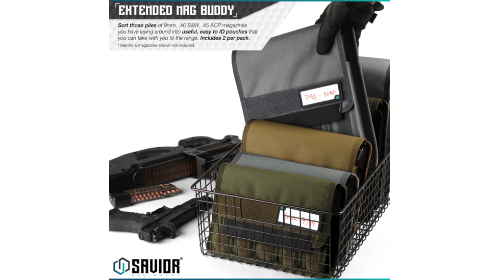 Savior Equipment Mag Buddy Extended Pistol Magazine Pouch, 2 Pack, Grey, 12.25in H x 10.75in W, MP-FD-EXTX4-2P-GS