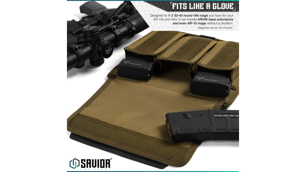 Savior Equipment Mag Buddy Rifle Magazine Pouch, Dark FDE, 9.75in H x 10.75in W, MP-FD-RIFX3-2P-TN