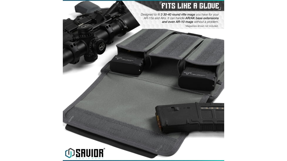 Savior Equipment Mag Buddy Rifle Magazine Pouch, Grey, 9.75in H x 10.75in W, MP-FD-RIFX3-2P-GS