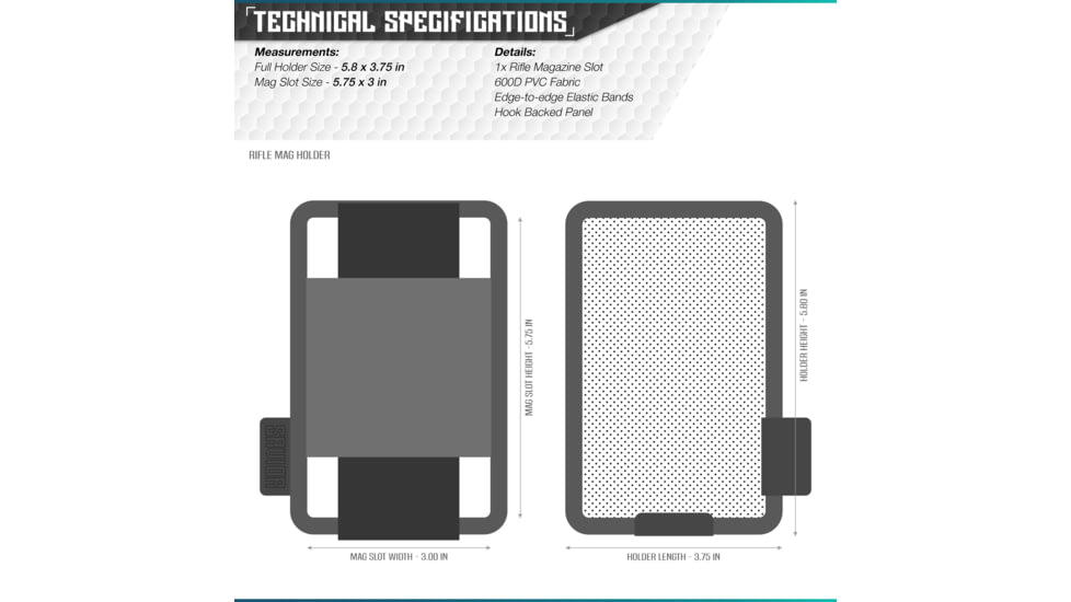 Savior Equipment Rifle Mag Holder, Gray, 5.8 H x 3.75 W, MP-TNS-RIFX1-GS