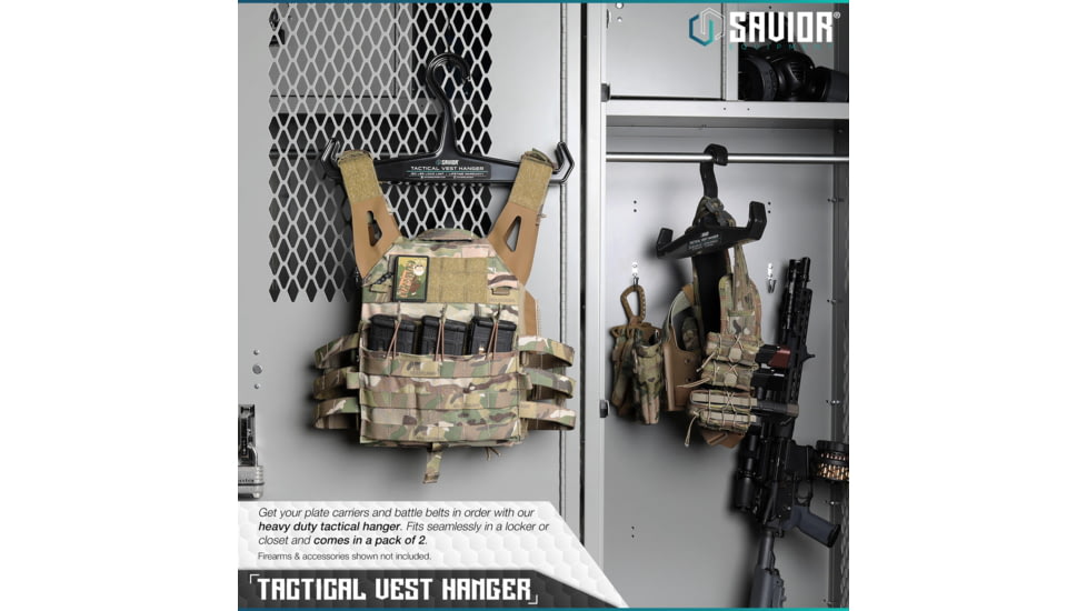 Savior Equipment Tactical Vest Hanger, 2 Pack, Black, 16in L x 8.5in H x 1in D, HAN-150V1-2P-BK