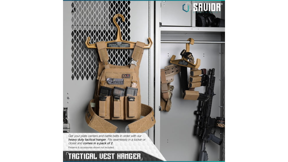 Savior Equipment Tactical Vest Hanger, 2 Pack, RAL 8000 Tan, 16in L x 8.5in H x 1in D, HAN-150V1-2P-TN